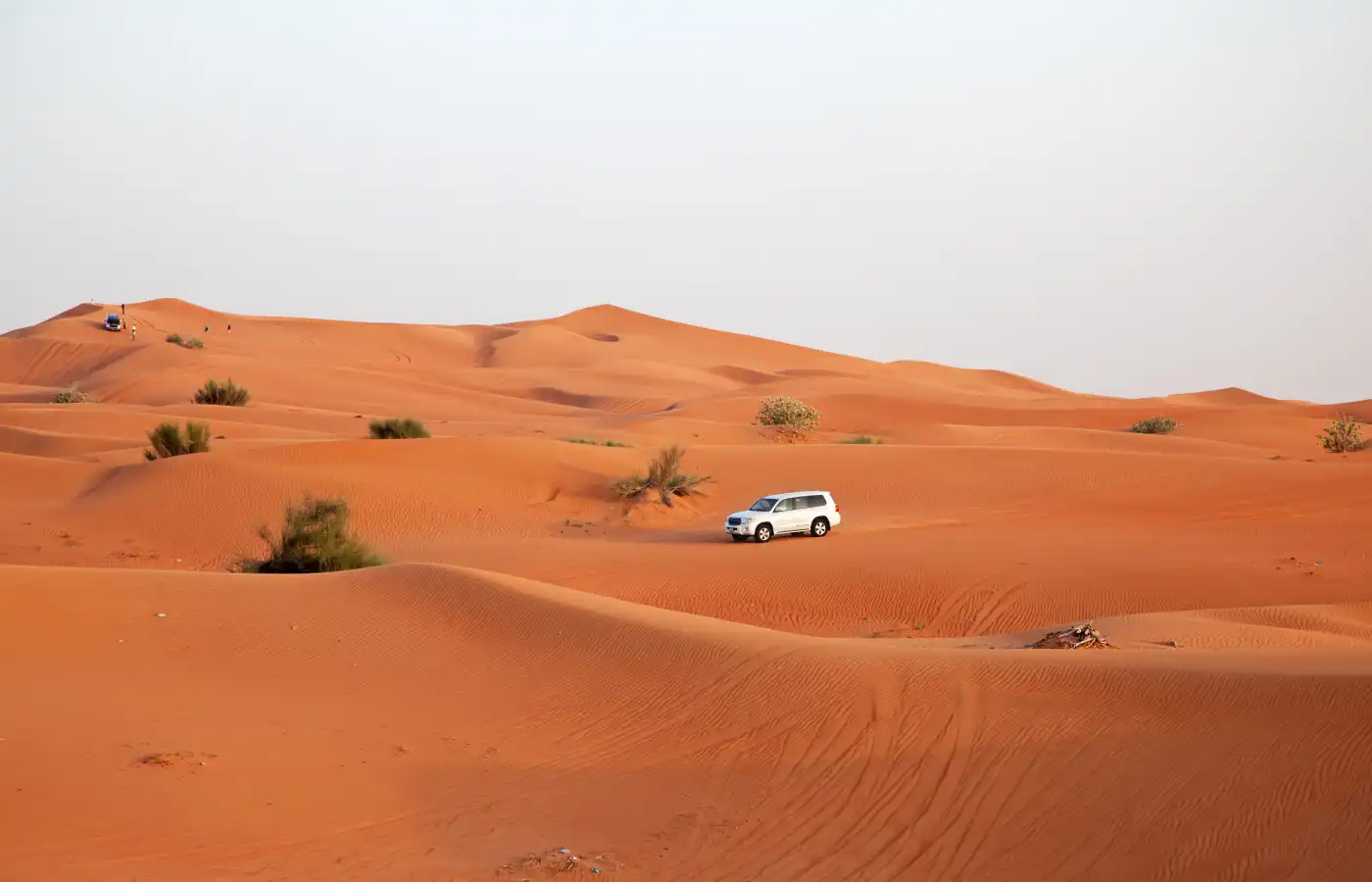 White car at Arabian desert Dubai.