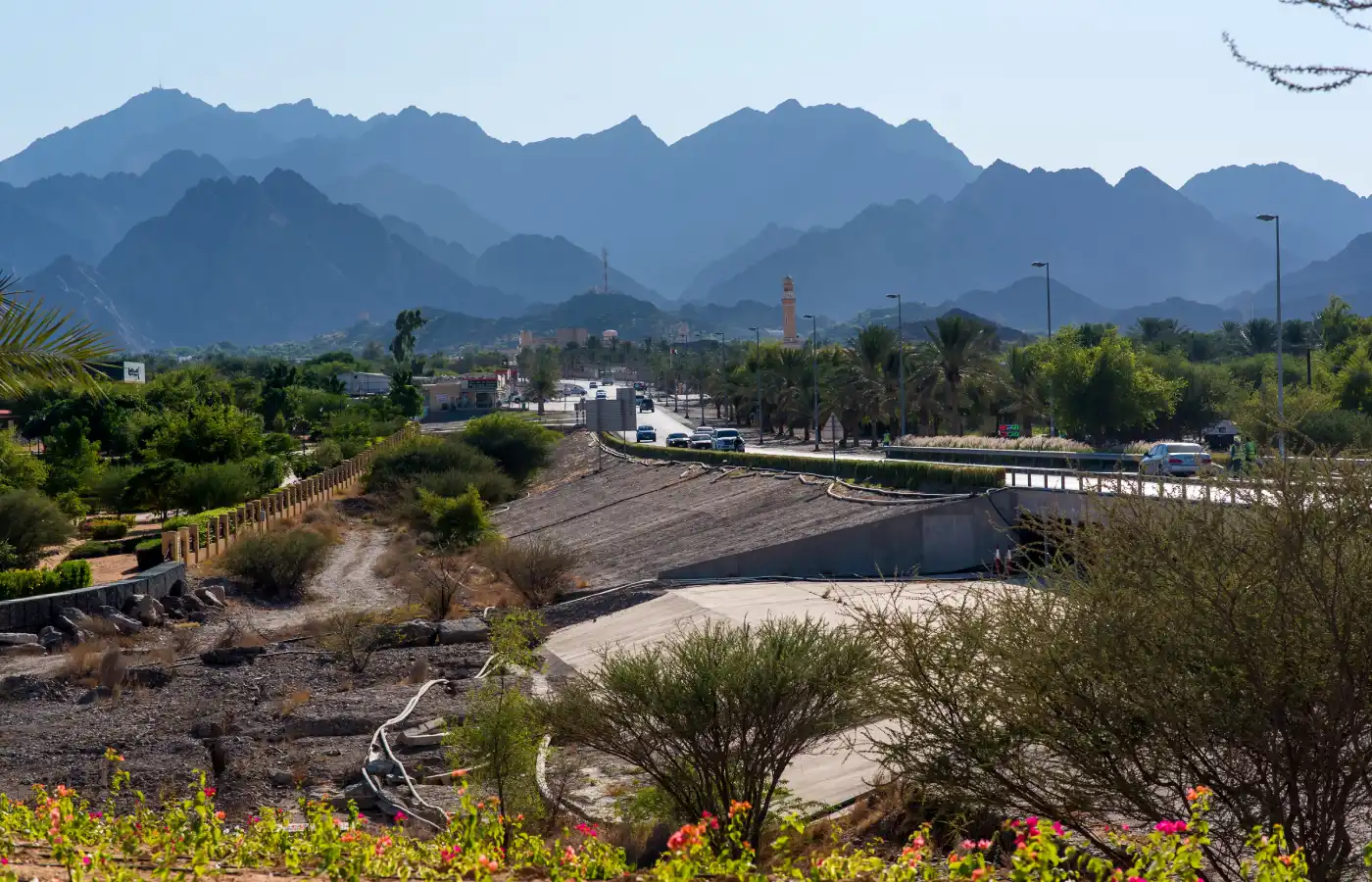 Beautiful view of Hatta Town with hajar mountains on the background