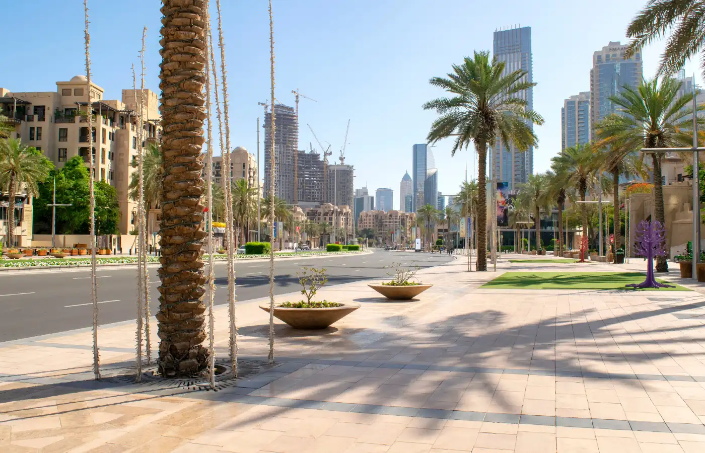 Beautiful Dubai street in downtown district