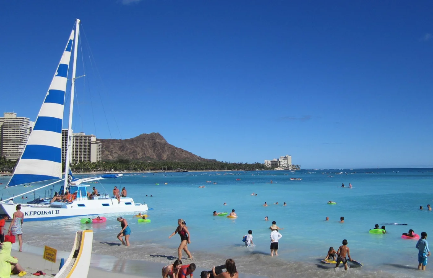 Hawaii Beach USA with people enjoying beach activities