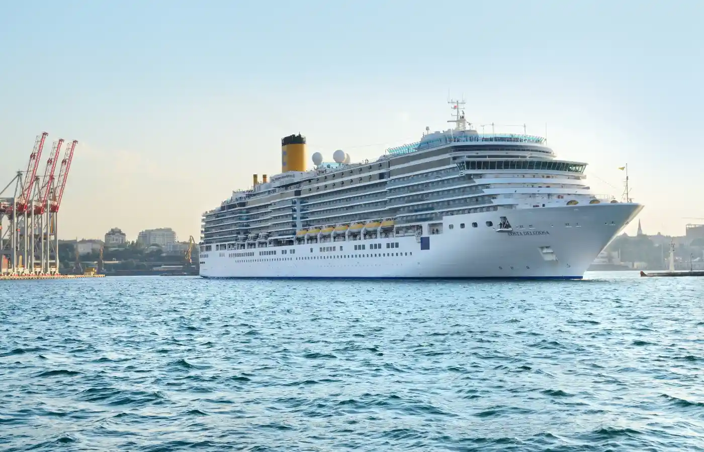 Cruise ship Costa Deliziosa sailing from Odessa sea port.