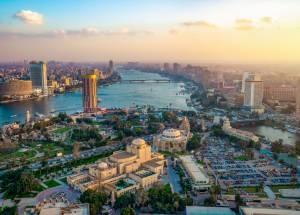 Panorama of Cairo cityscape taken during the sunset.