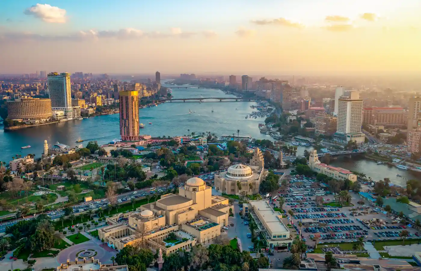 Panorama of Cairo cityscape taken during the sunset.