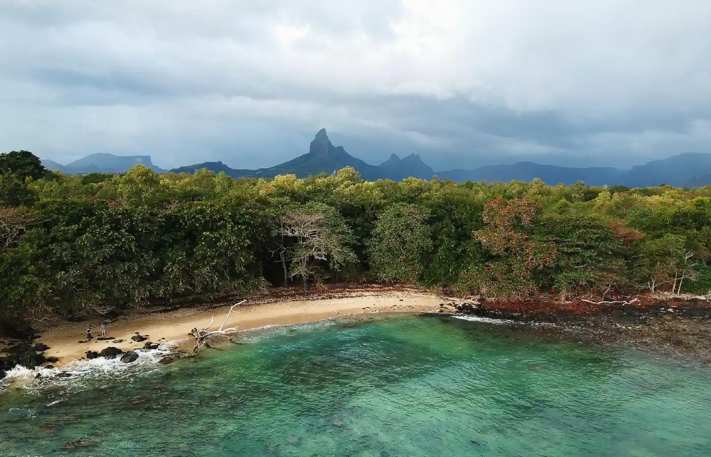 A beach in Mauritius under the sky.