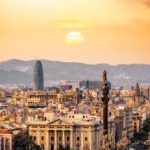 Barcelona city view with beautiful sunset,