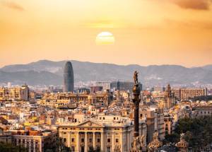 Barcelona city view with beautiful sunset,