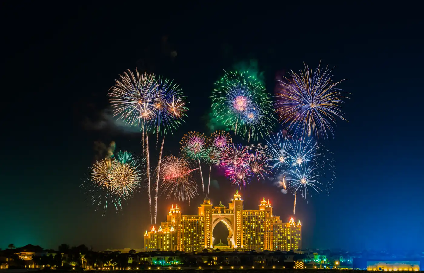 New Years Eve fireworks near Atlantis hotel in Dubai