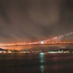 Night view of a bridge in Istanbul.