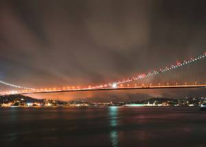 Night view of a bridge in Istanbul.