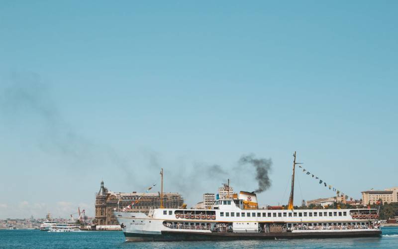 White cruise in calm sea.