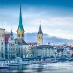 View of Zurich lake and town under the sky.