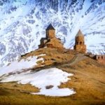 Caucasus mountains, near Gergeti Church Georgia.