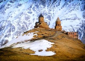 Caucasus mountains, near Gergeti Church Georgia.