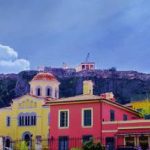 Colorful rock buildings in Athens Greece.