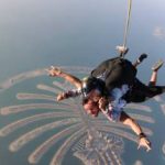 A man enjoying skydive in Dubai.