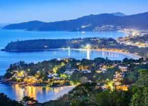 View of Phuket city in Thailand taken in dusk.