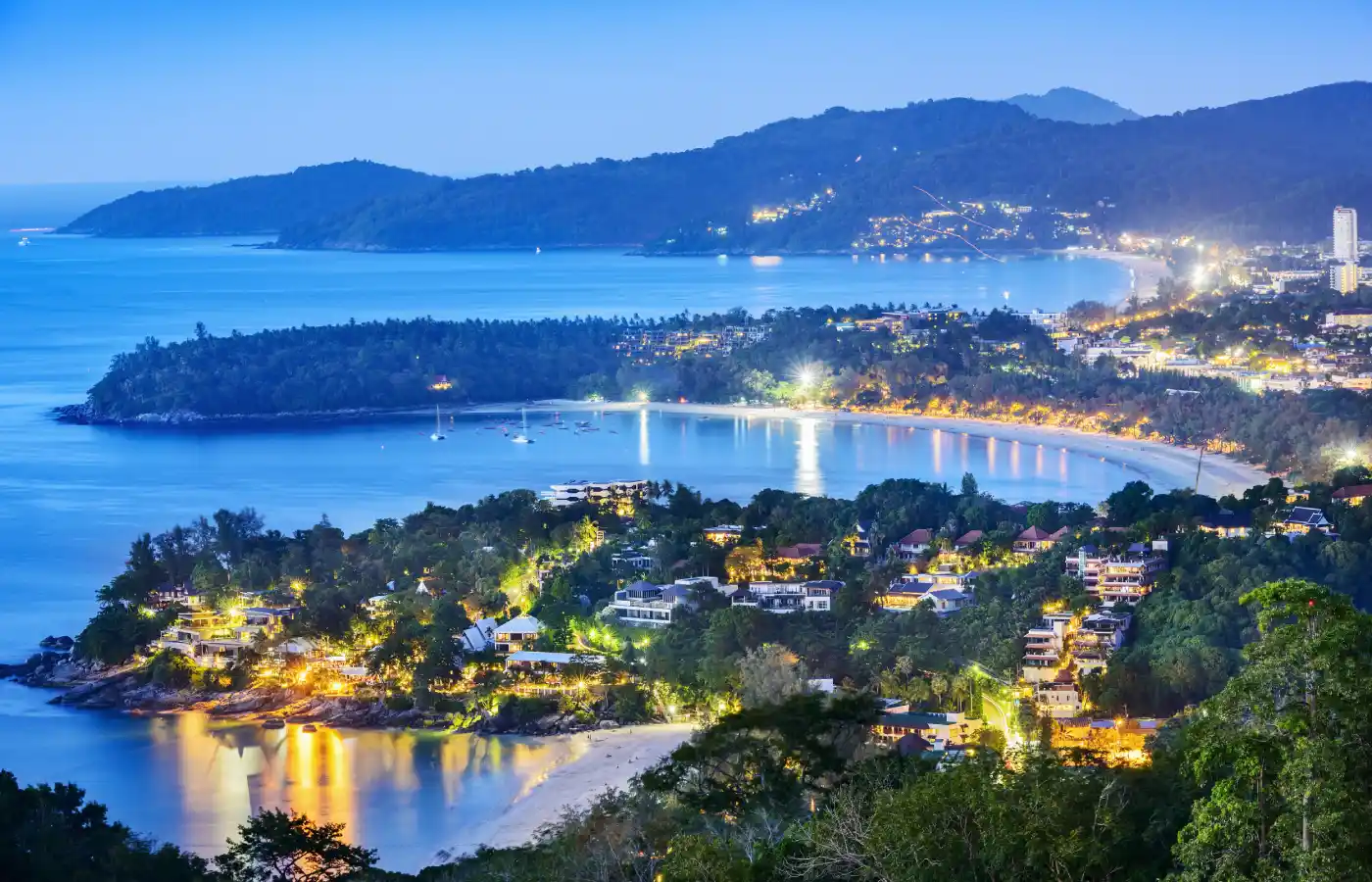 View of Phuket city in Thailand taken in dusk.