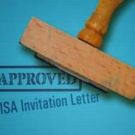 Text Visa Invitation Letter and rubber stamp on blue background