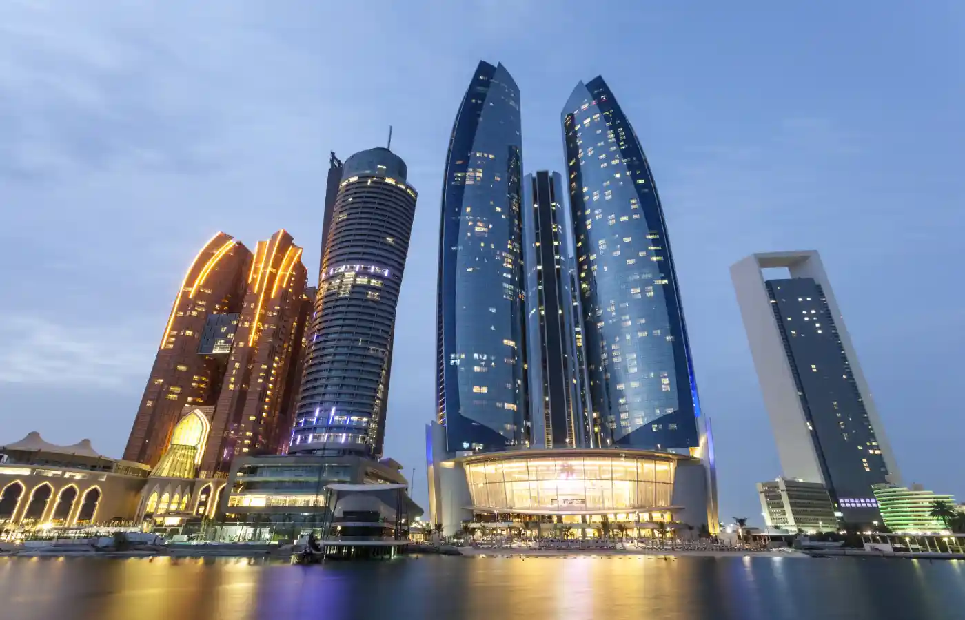 Abu Dhabi illuminated at night. United Arab Emirates, Middle East