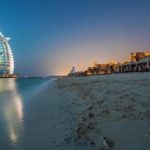 Beach view of hotel burj-al-arab in Dubai.