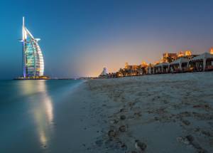 Beach view of hotel burj-al-arab in Dubai.