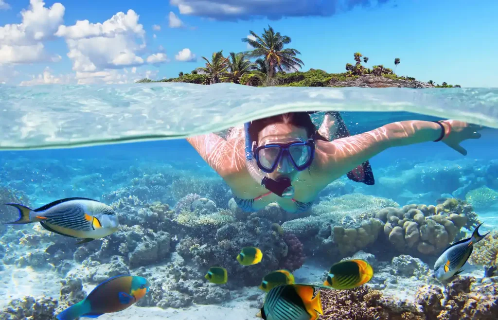 Woman doing Snorkeling .