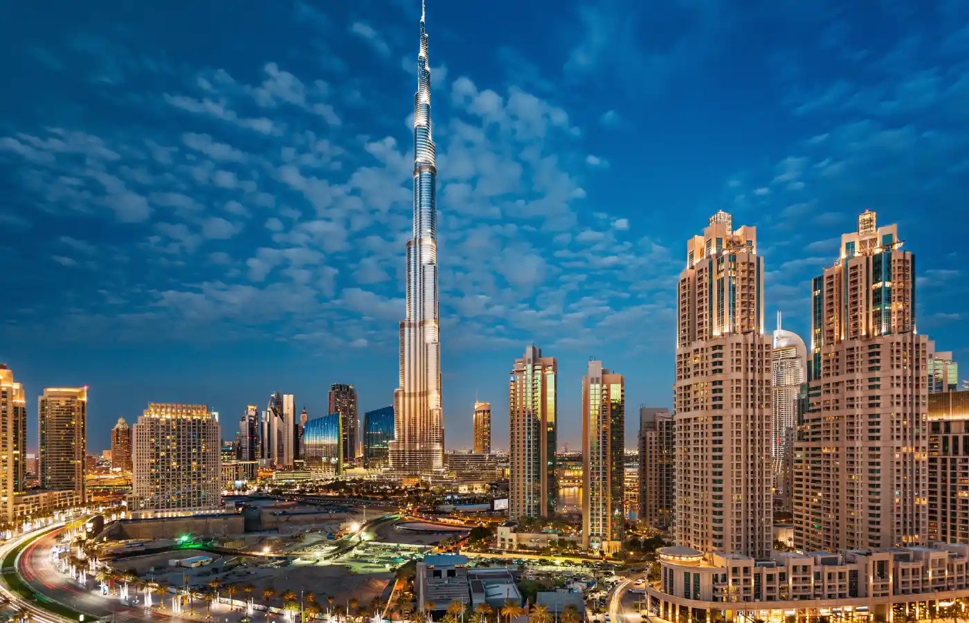 Burj Khalifa and other huge buildings in Dubai.
