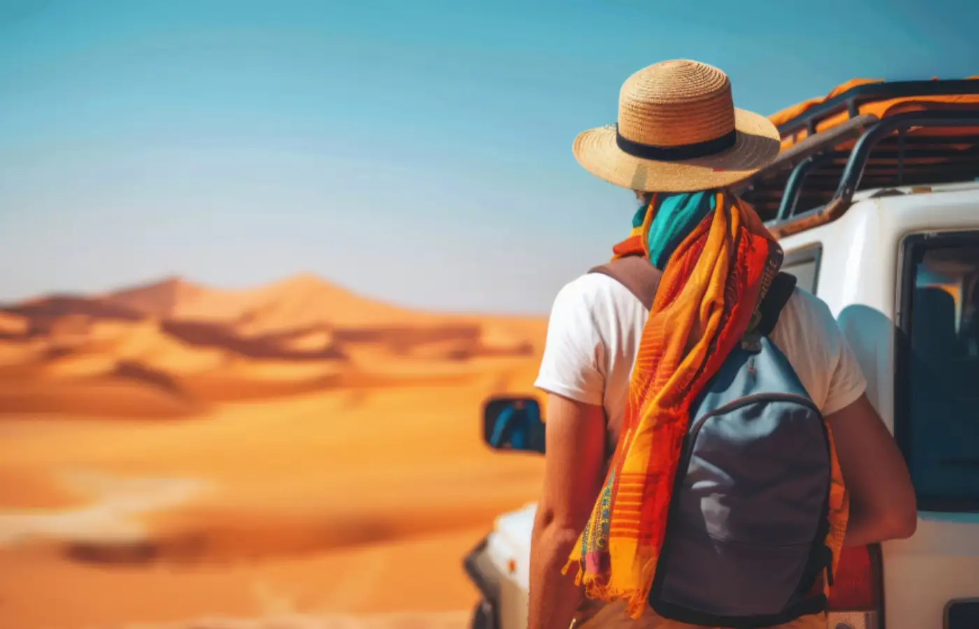 A woman wearing hat watching desert.