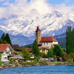 Brienz town on Lake Brienz by Interlaken, Switzerland,
