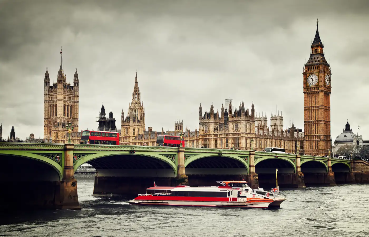 Big Ben, the Palace of Westminster and the River Thames.