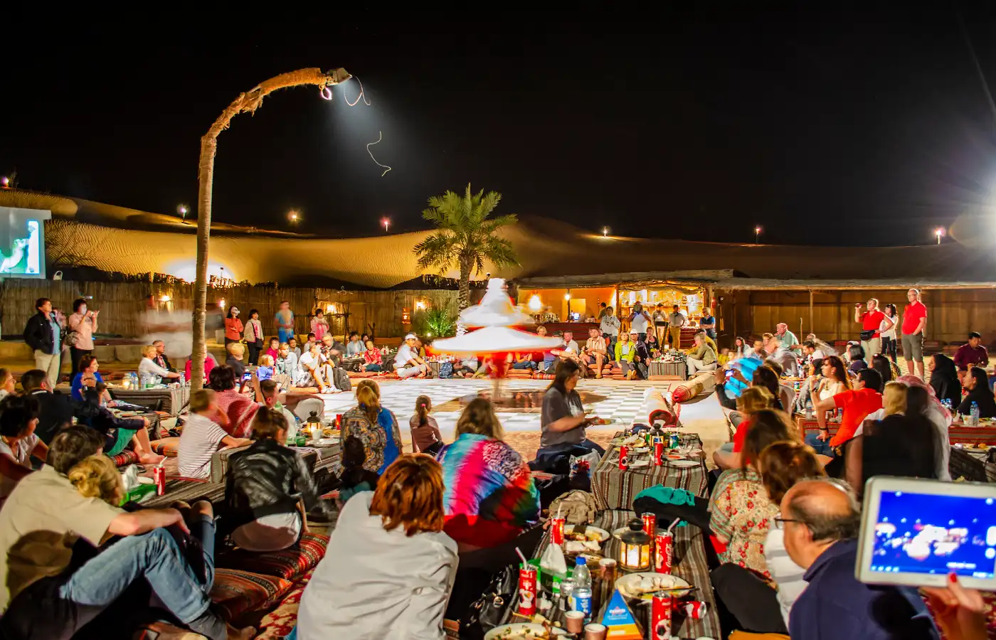 Desert safari camp at night in Dubai.