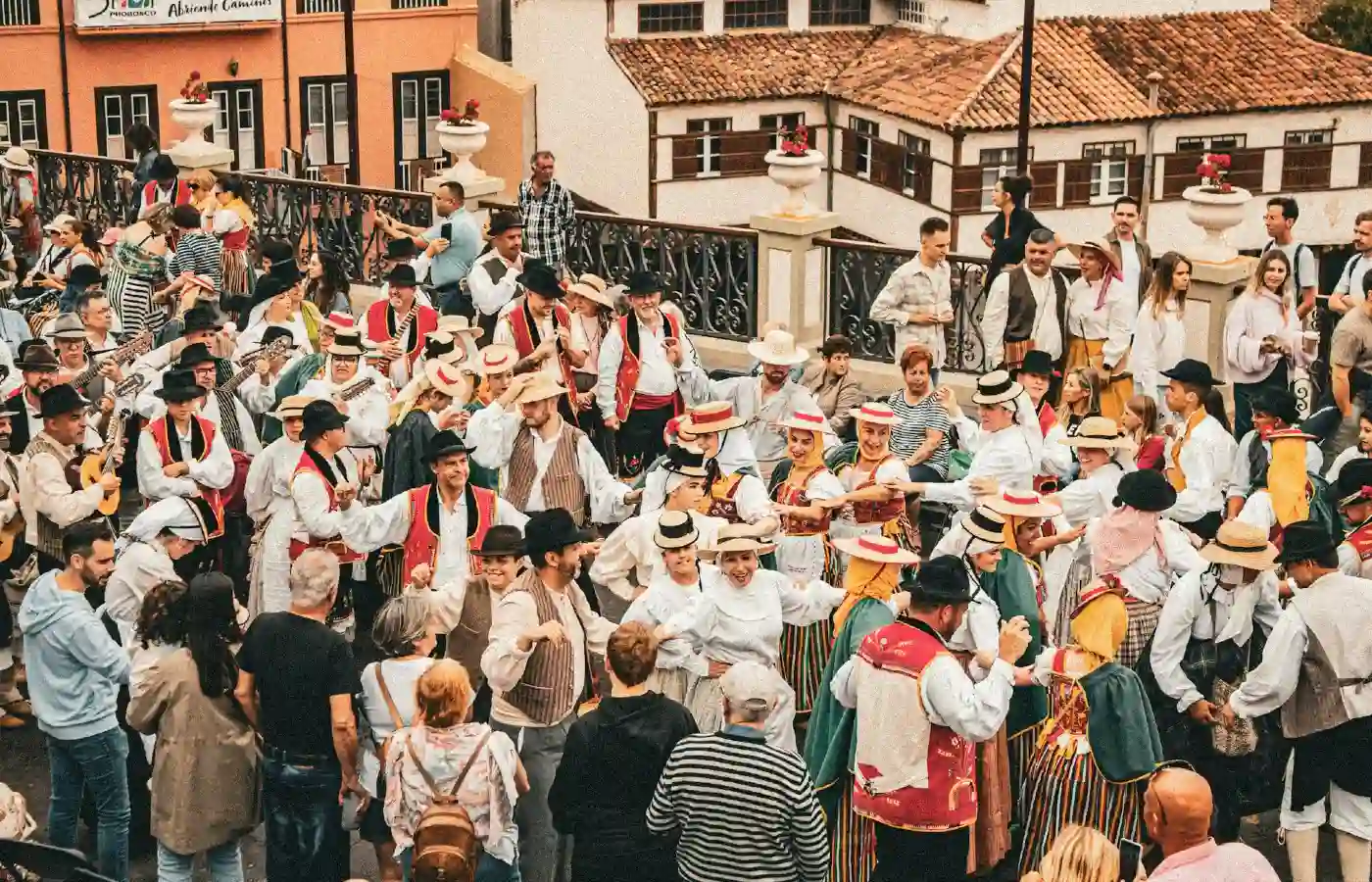 Spanish festival people gathering on street