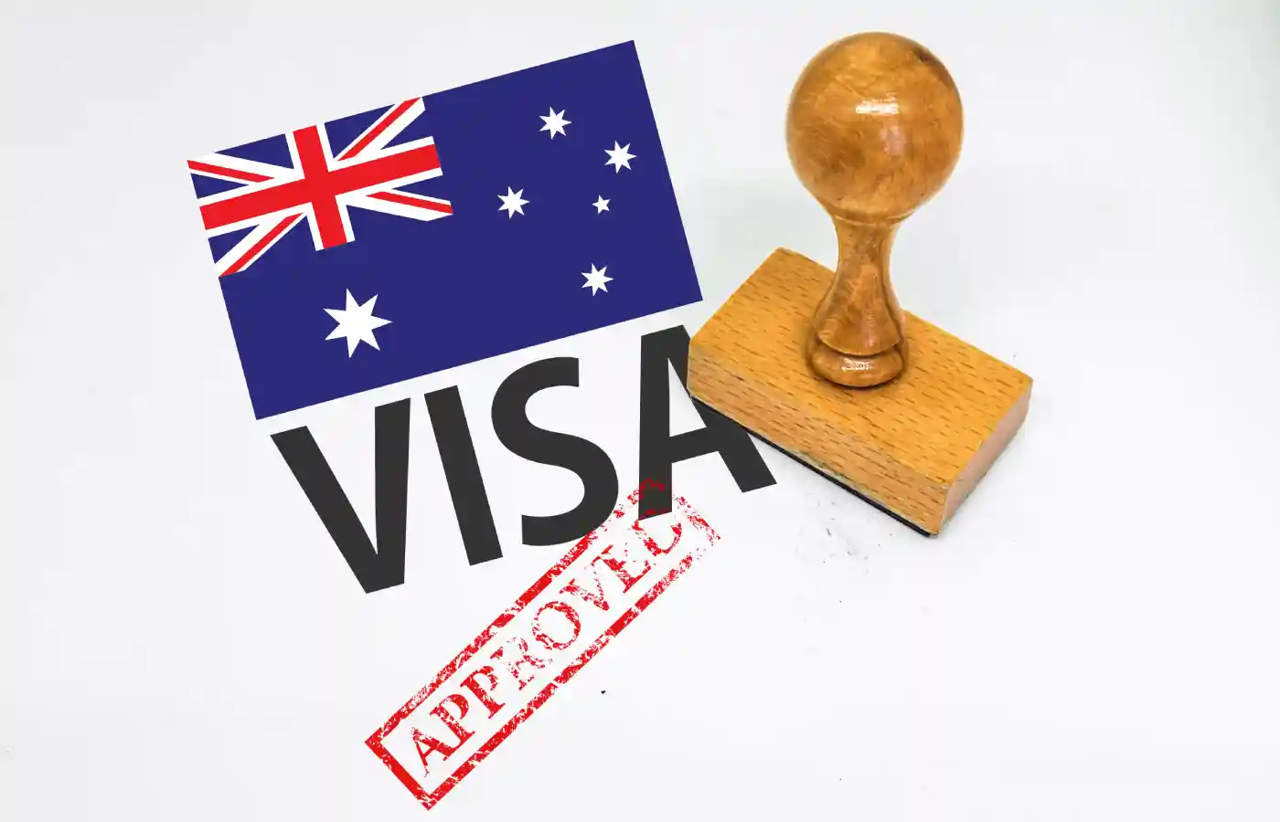 Australia Visa Approved with Rubber Stamp and flag