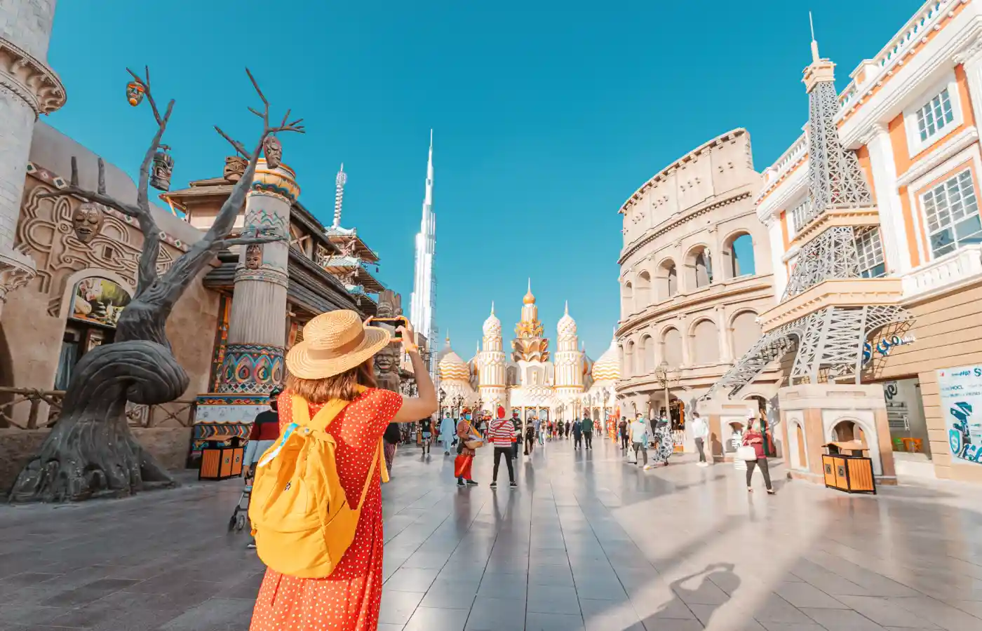 Global Village with crowds of tourist and visitors