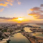 Sunset view of Abu Dhabi city.