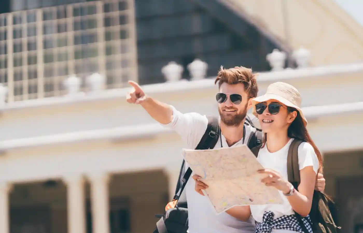 Backpacker tourist in a city.