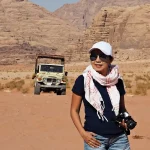 Wadi Rum desert, Jordan with safari car behind.