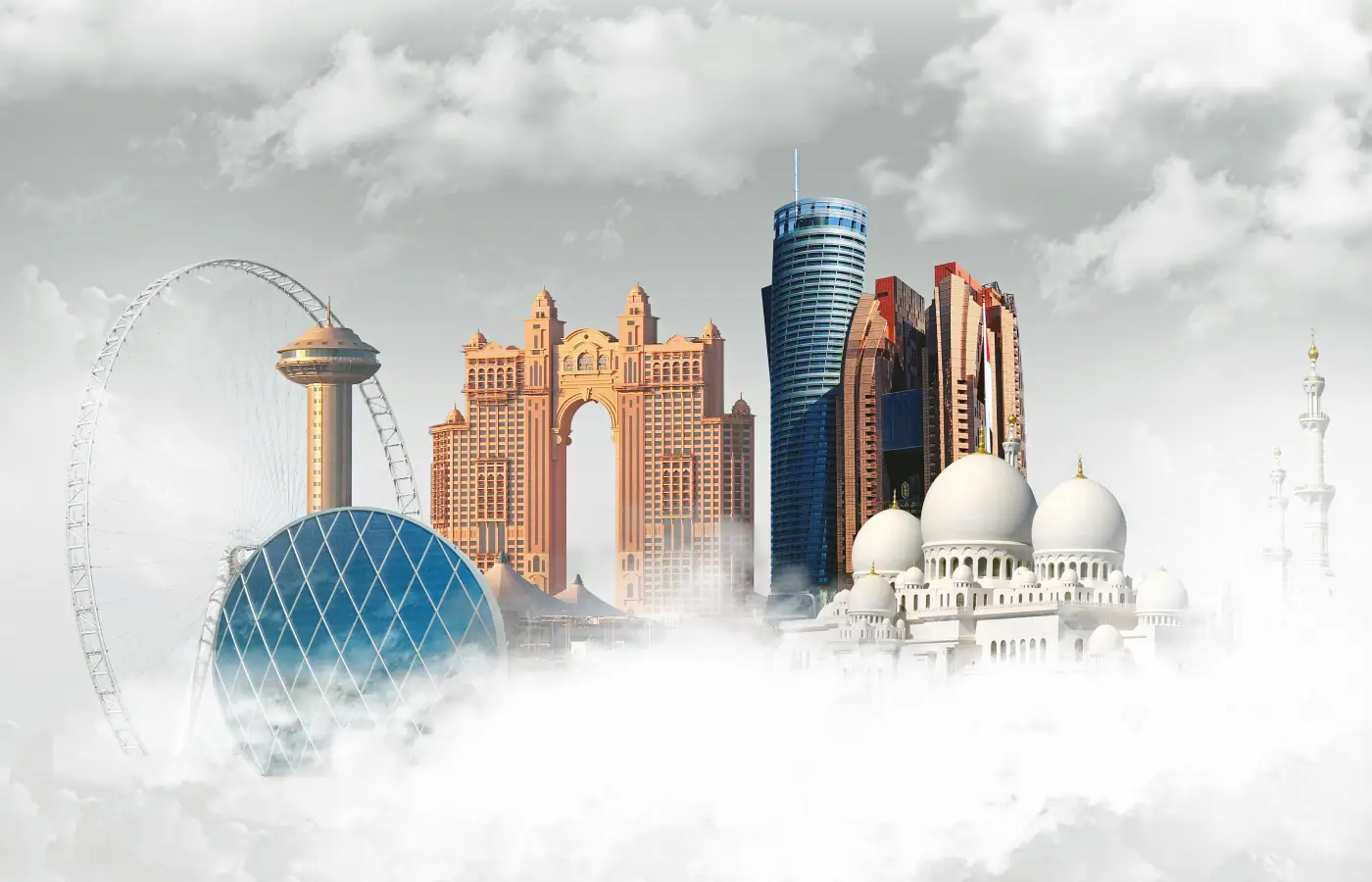 Abu Dhabi skyline United arab emirates city view with clouds