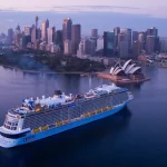 Cruise ship sailing in water.