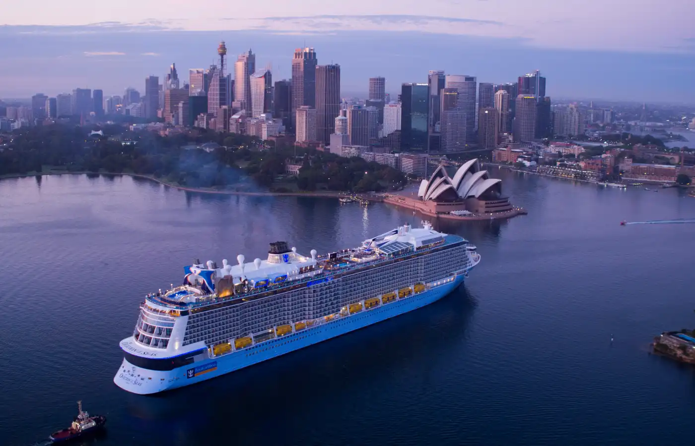 Cruise ship sailing in water.