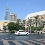 Downtown Dubai. bouleward street. Dubai mall and address hotel view.