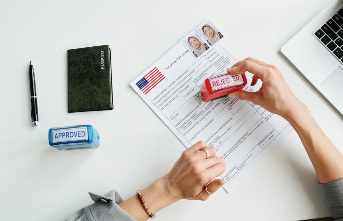 USA visa rejection stamp on application