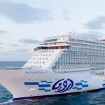 White cruise ship in the sea.