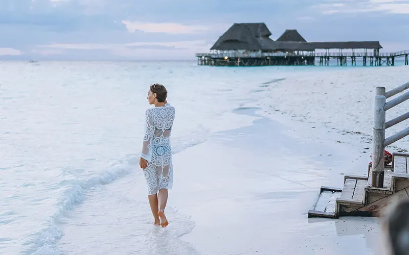 Woman enjoying ocean view in Maldives