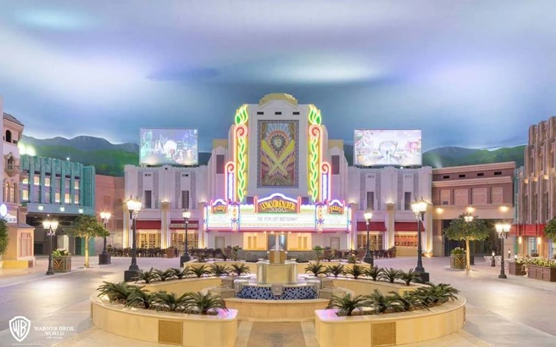 Entrance view of Warner Bros. Plaza in Warner Bros. World Abu Dhabi