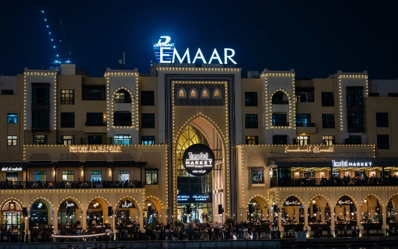 Market place with shops and traditional souks in Dubai