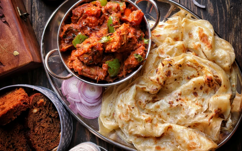South Indian lunch Parotha with Chicken roast