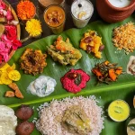 An elaborate spread of South Indian Sadya, especially served during festivals