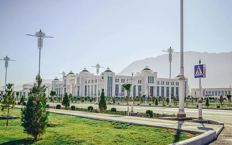 Modern government building in Ashgabat, Turkmenistan