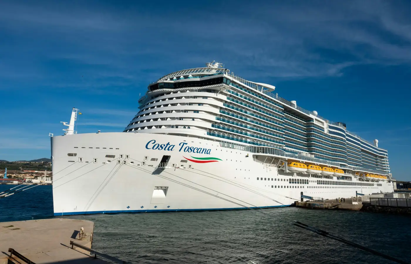 Costa Toscana cruise ship docked at the port on a clear sunny day.Costa Toscana cruise ship docked at the port on a clear sunny day